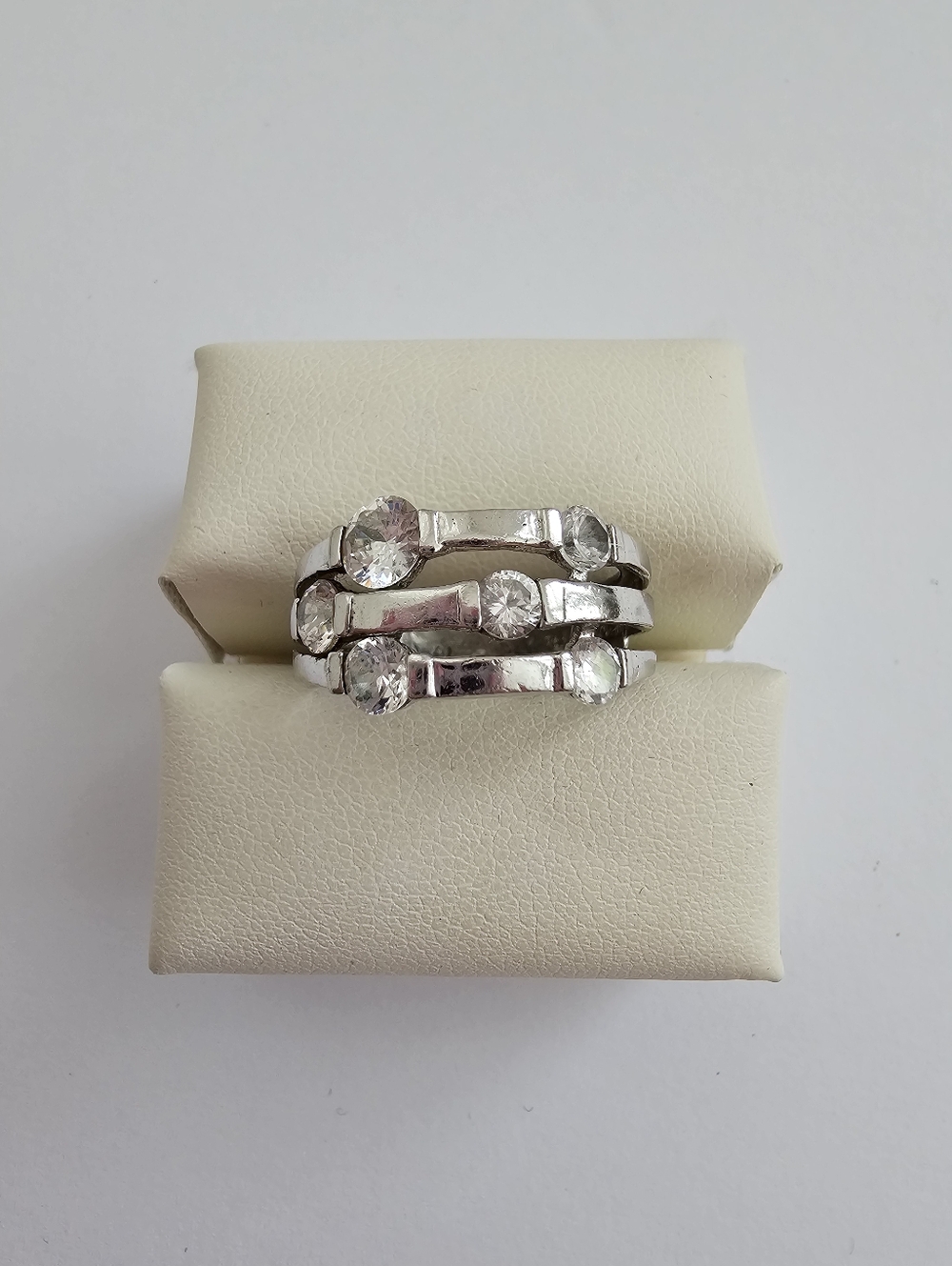 Sterling Silver 3 Row Cubic Zirconia Ring, NF Thailand 925, Bar Set CZ Eternity